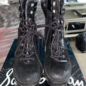 Black suede combat boot